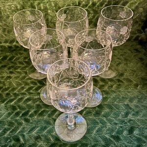Set Of 6 Vintage Libbey Rock Sharpe 1004-1 Cut Crystal Water Goblets/Glasses